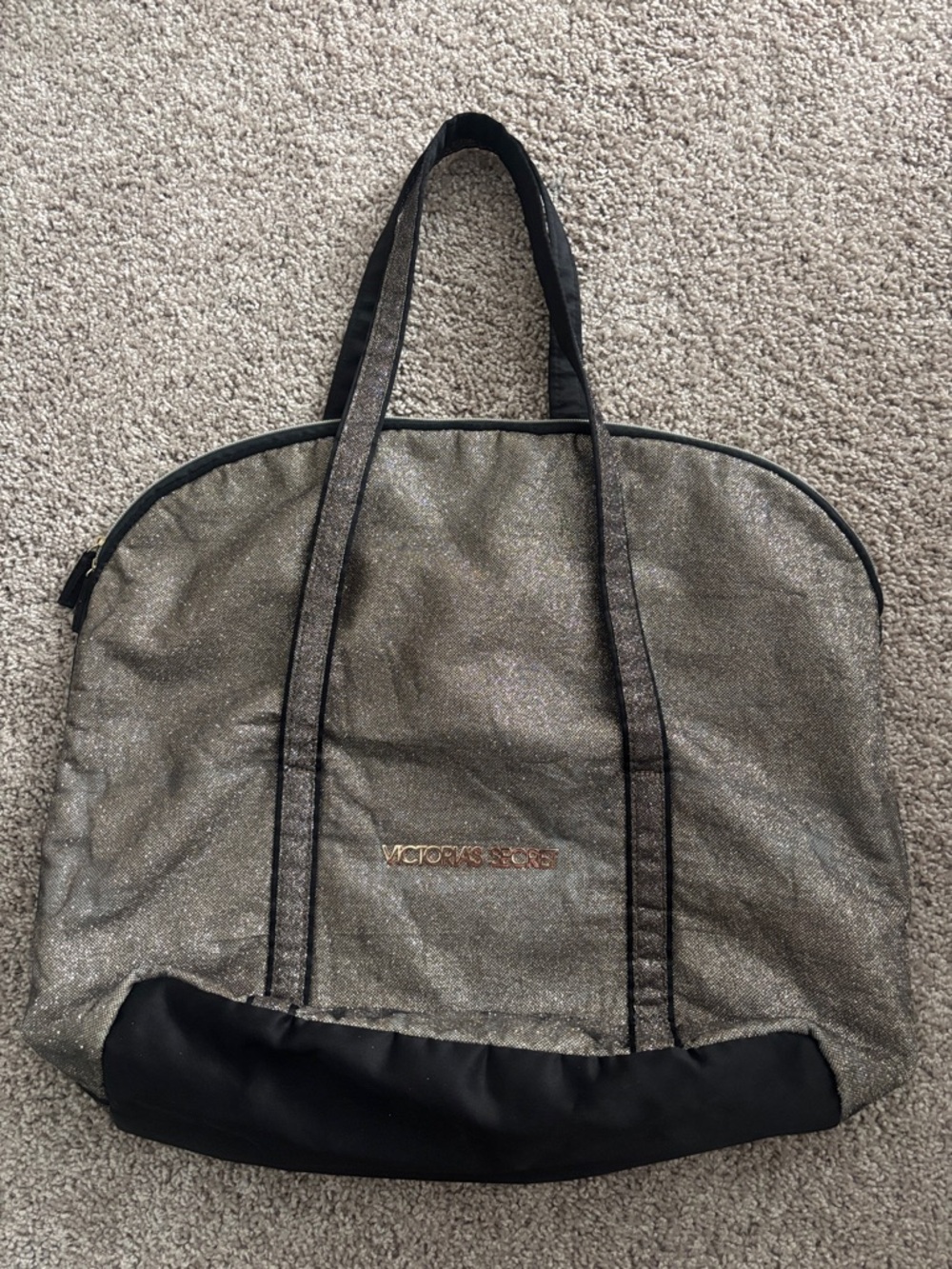 Victoria's Secret Gold Metallic Duffel Bag with Black Trim